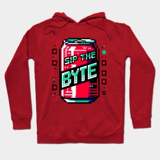 Cyberpunk Pixel Soda Can - Sip the Byte 2D Game Style Hoodie